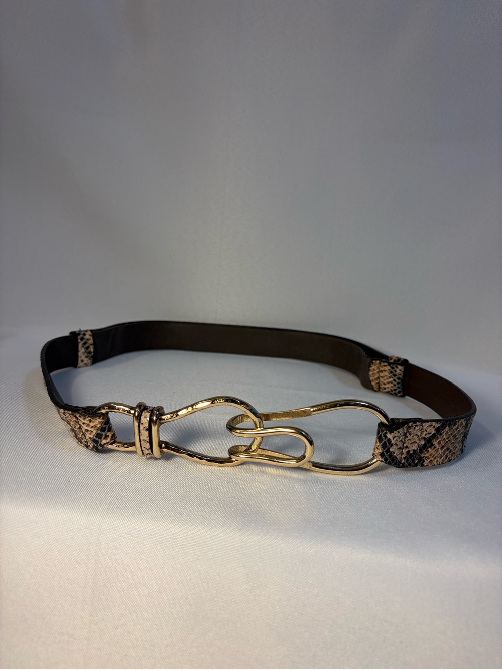 Chico's Snake-Print Belt with Gold Loop Buckle